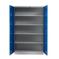 STAHLSCHRANK Bee mit 10 verzinkte Fachböden 195x120x50 cm Korpusfarbe Lichtgrau Frontfarbe Enzianblau - Blau, Metall (120/195/50cm)