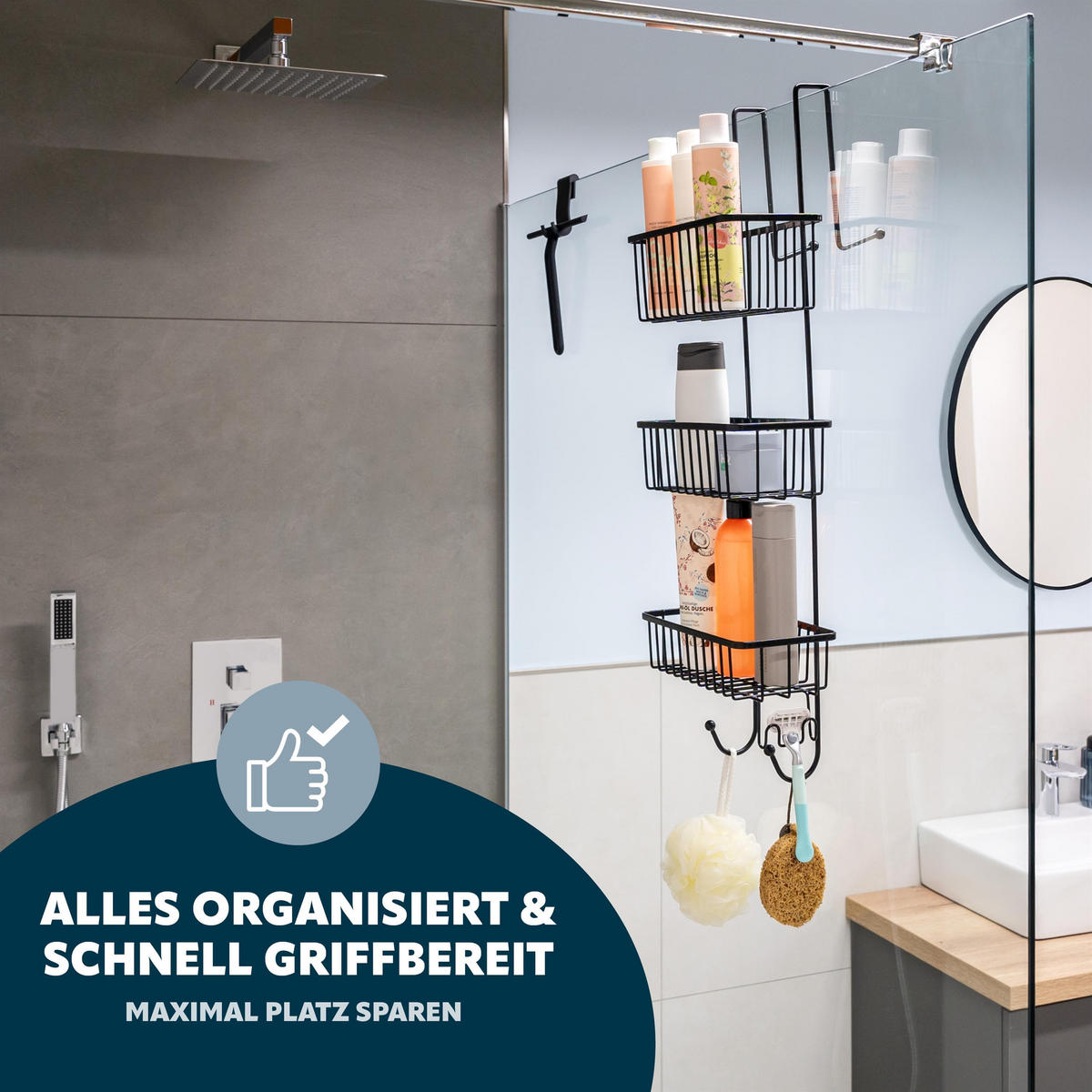 DUSCHREGAL, schwarz, Metall - Schwarz, Metall (25/75/12cm) - bremermann