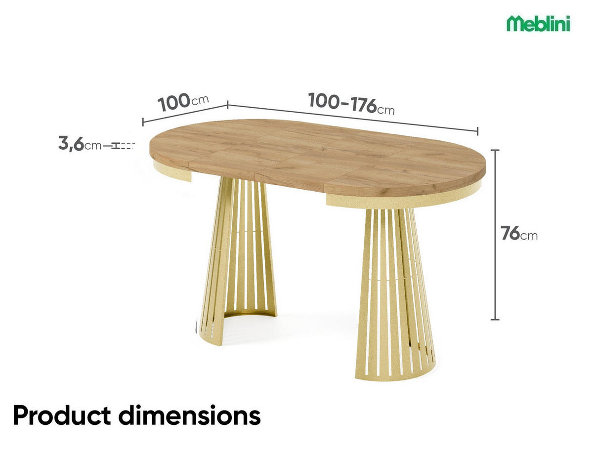ESSTISCH Cone Bis - Honigeiche/Goldfarben, Holzwerkstoff/Metall (100/100/76cm) - Meblini