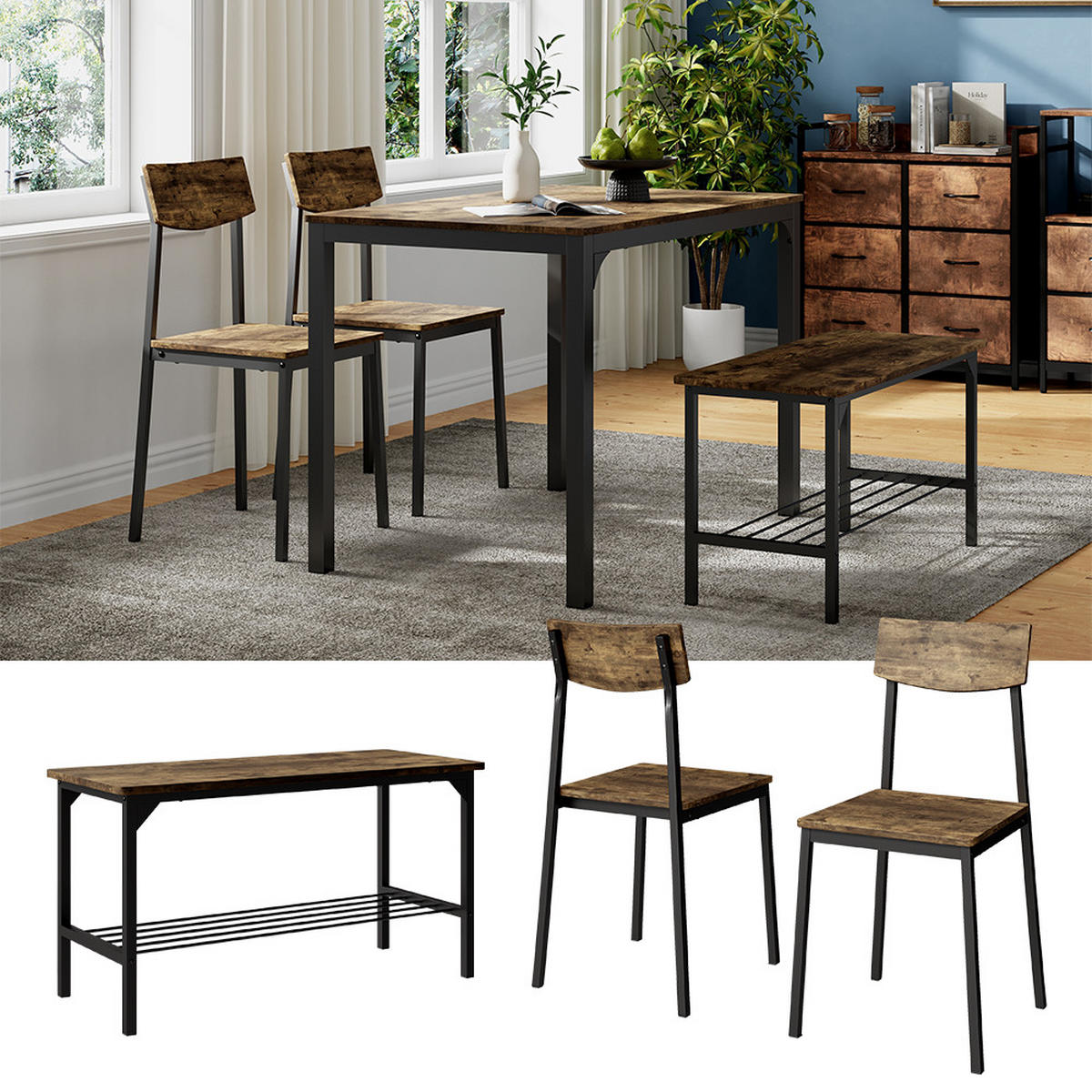 LAVICE A ŽIDLE Fyrk Černá/dubová rustikální - divoký dub/černá, kompozitní dřevo (85/46/36cm) - Vicco