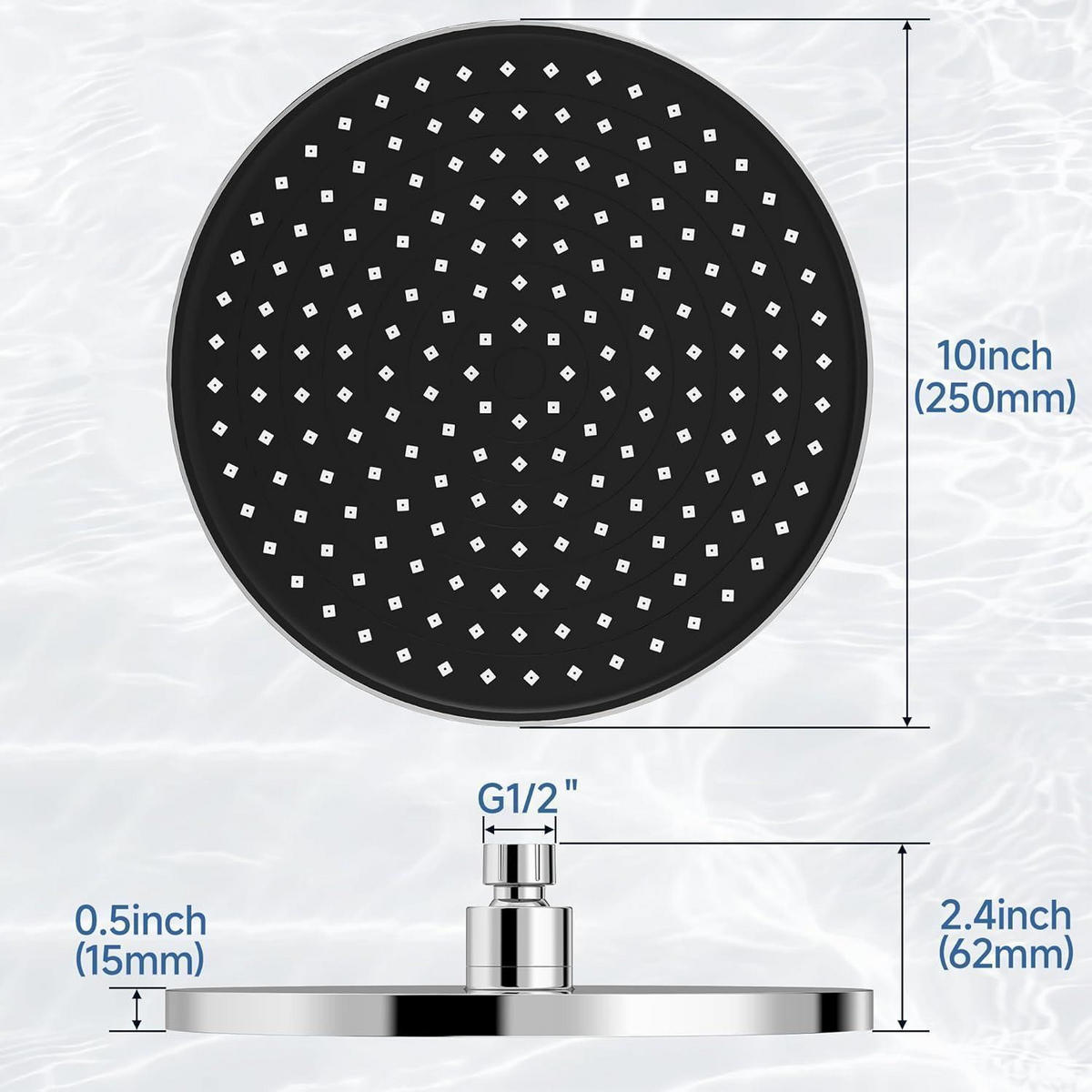 DUSCHKOPF Regendusche 25 cm Schwarz+Chrome Wassersparend Anti-Kalk - Silberfarben, Metall (26/12.7/26cm)