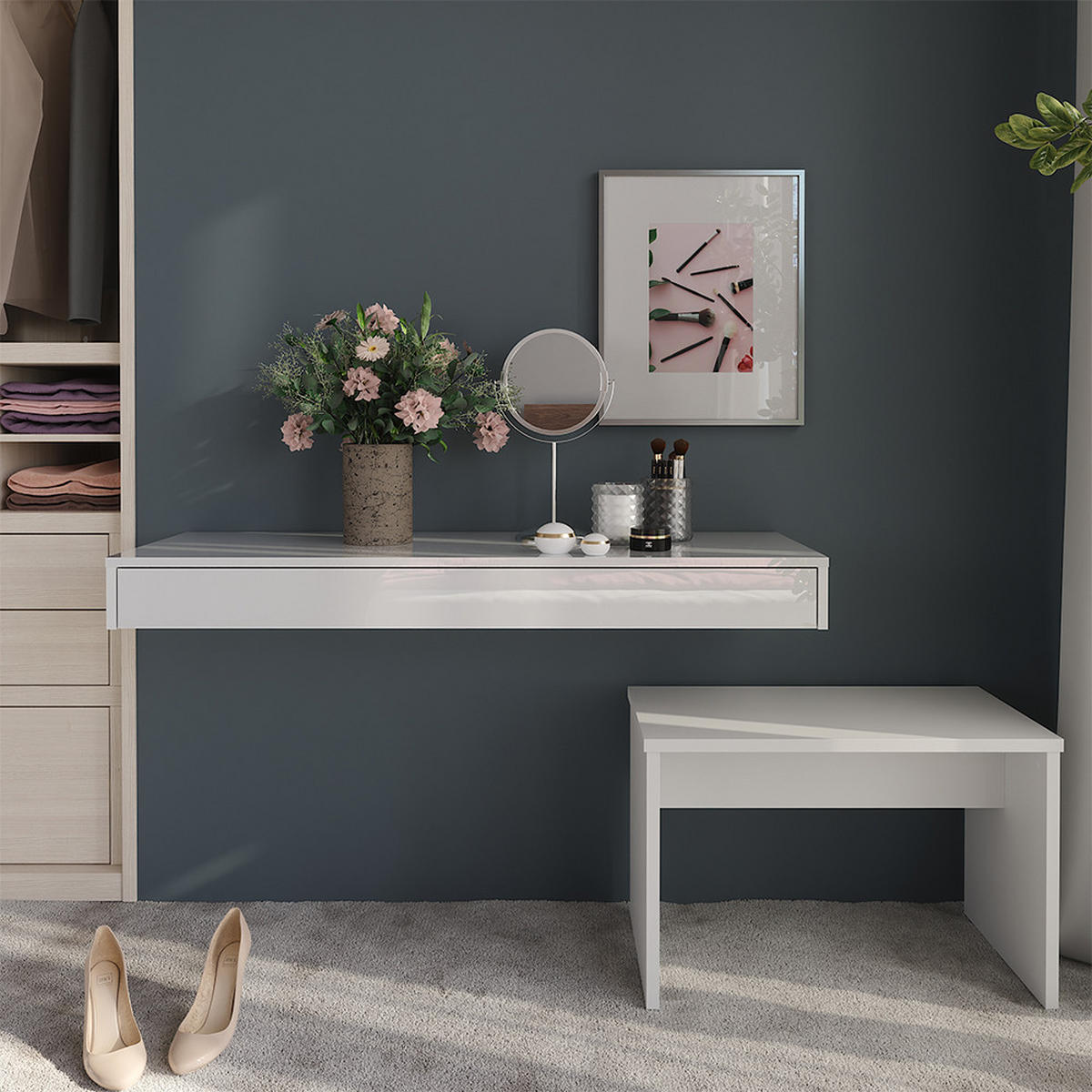 STĚNOVÁ POLICE Sherry Bílá vysoký lesk - vysoce lesklá bílá, kompozitní dřevo (120/12/40.1cm) - Vicco