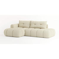 ECKSOFA FLUMA L-S Creme Boucle-Stoff mit Schlaffunktion - Creme, Holz (274/165cm) - MASSENO