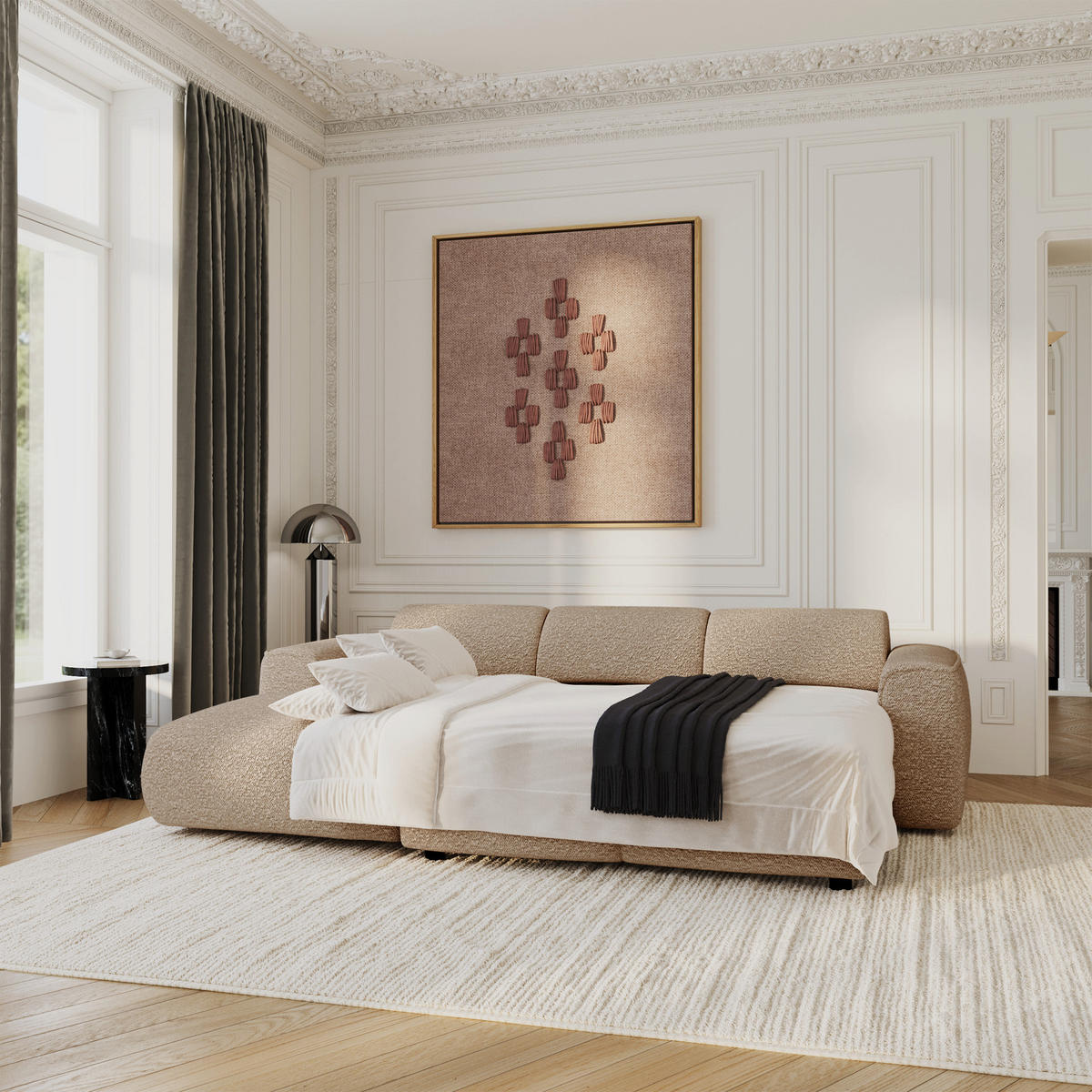 ECKSCHLAFSOFA Bouclé-Stoff Taupe 283cm - Taupe, Textil (283/180cm) - Sia Home