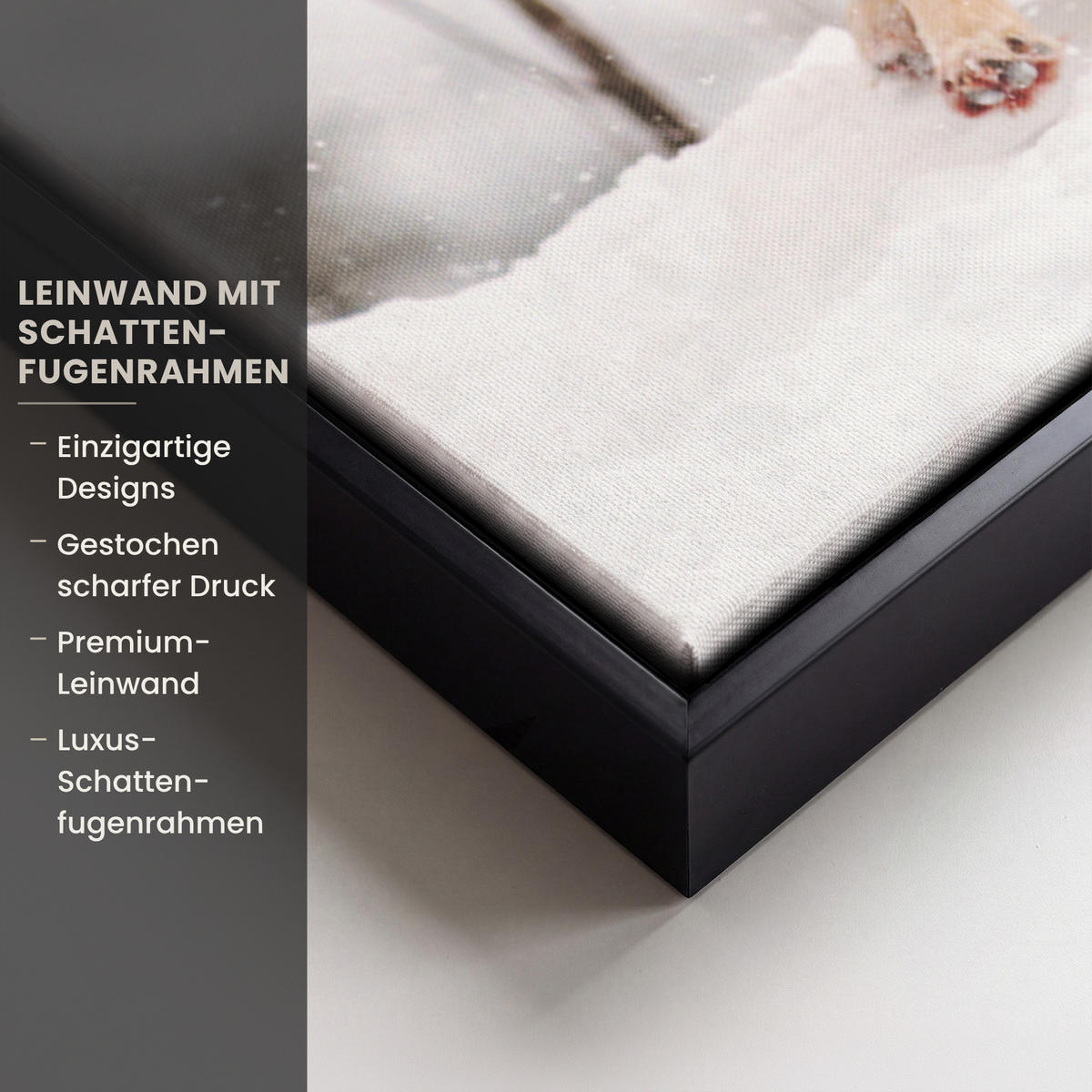 LEINWAND Bilder mit Rahmen - Wolf - Winter - Schnee - Natur - Tiere - 70x50 - Haselnussfarben, Textil (70/50cm) - MuchoWow