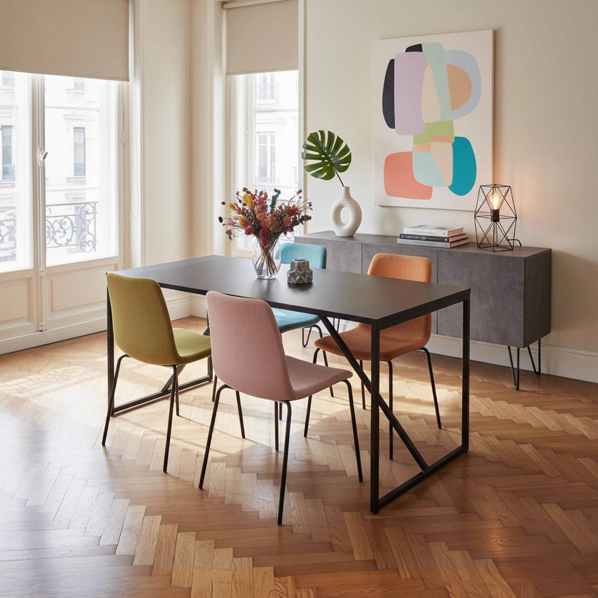 ESSTISCH, Schwarz - Schwarz, Metall (120/80/78cm) - Oviala