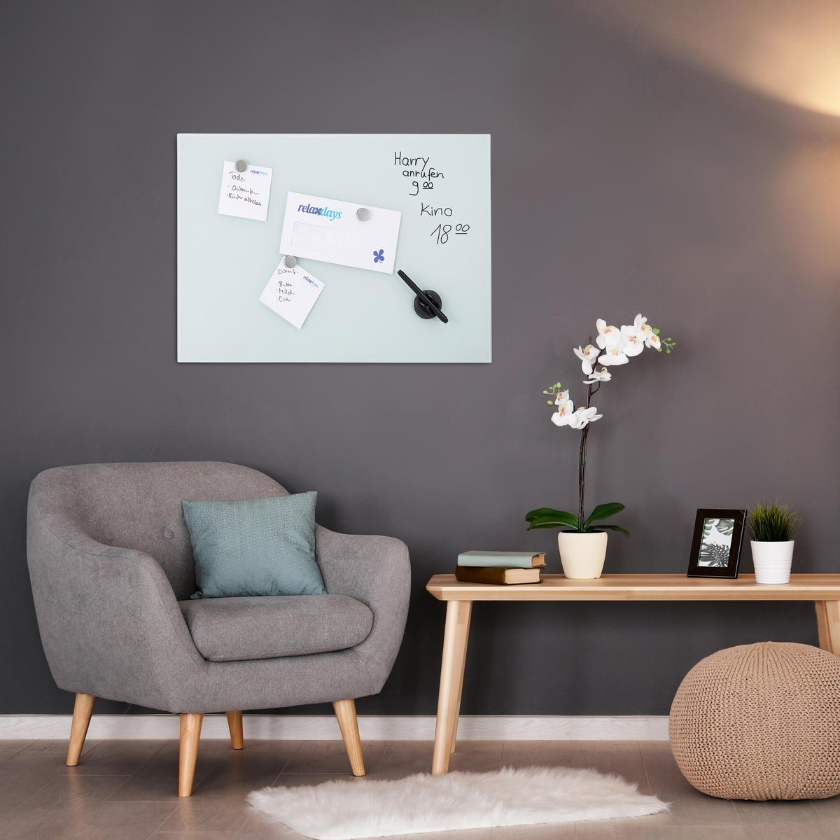 GLAS-MAGNETBOARD - Weiß, Glas/Metall (80/50/0.4cm) - Relaxdays