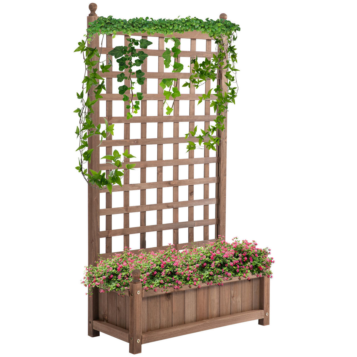 HOCHBEET DE-12100 mit Rankgitter rechteckig, 64/28/120 cm Natur - Braun, Holzwerkstoff (64/120/28cm) - ComfortXL
