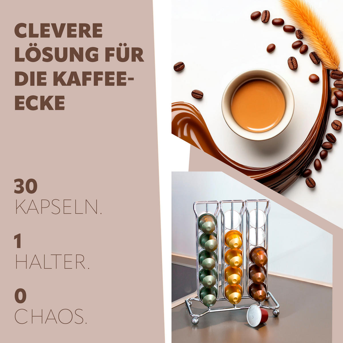 KAPSELSTÄNDER, für Nespresso, verchromt - Chromfarben, Metall (16/20.5/9.5cm) - bremermann