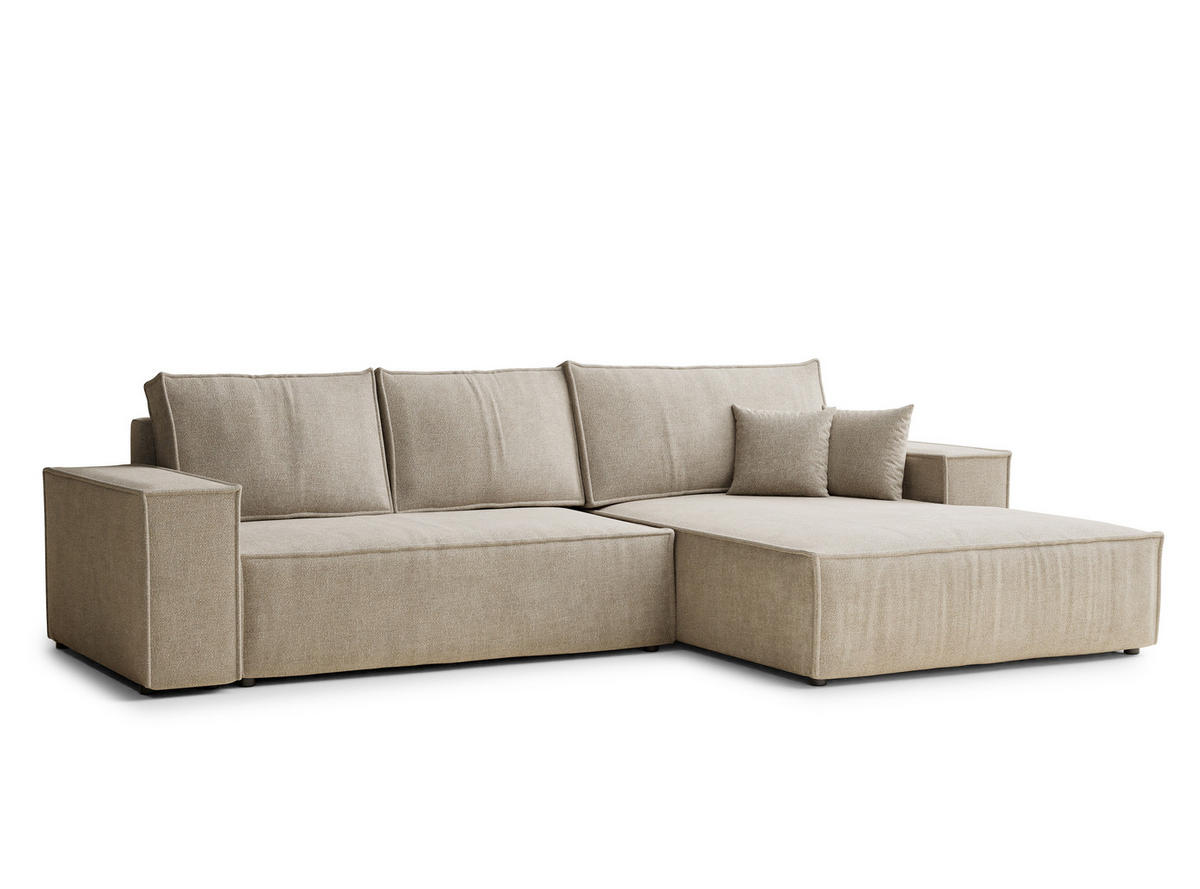 ECKSOFA Maze Beige Chenille-Stoff - Rechts Seite - Beige/Schwarz, Holz/Holzwerkstoff (294/185cm) - Maison de Reve
