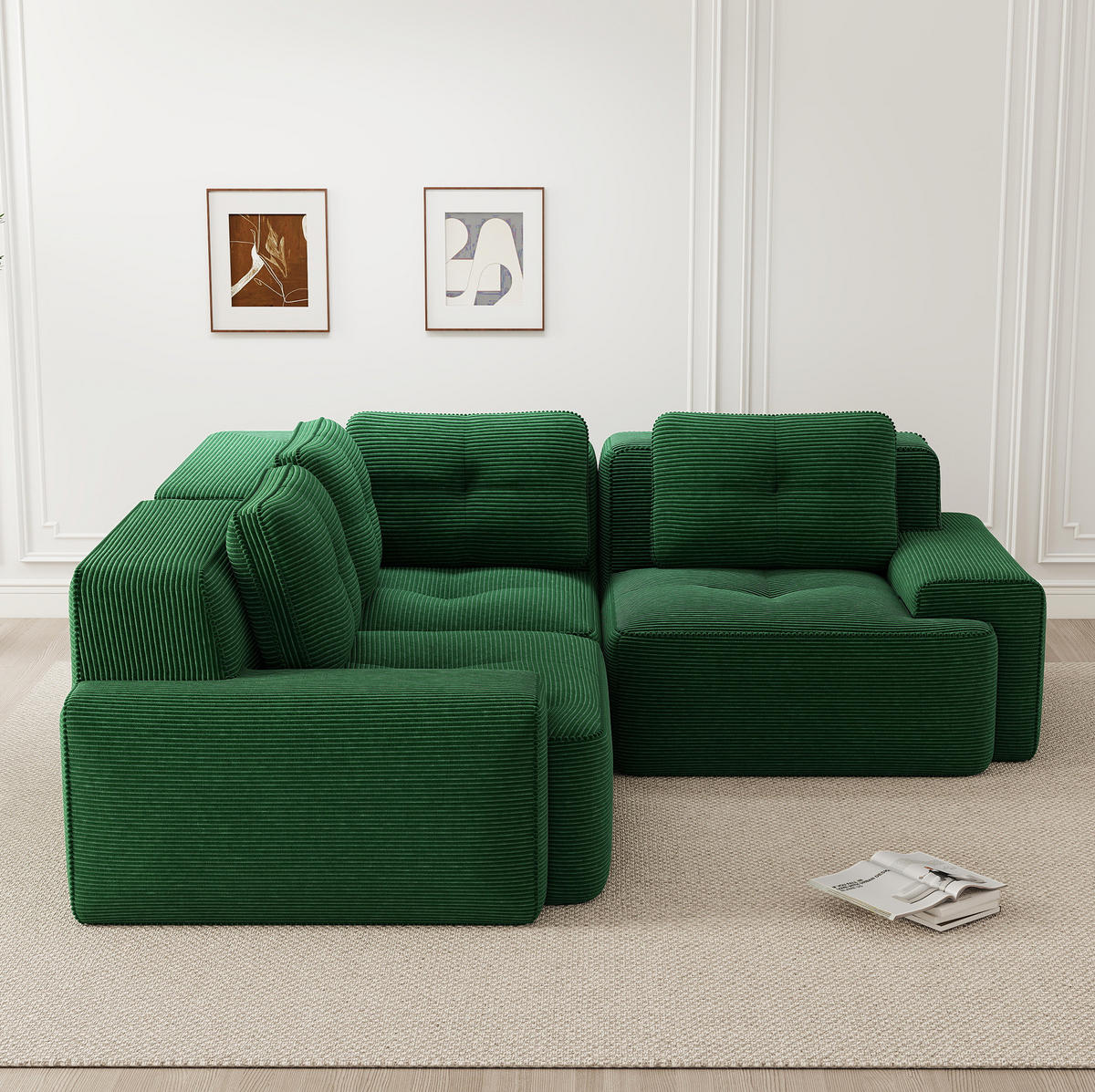 SOFA modulares Ecksofa mit tiefer Sitzfläche Cord Green - Grün, Kunststoff (104/177cm) - Meubliv