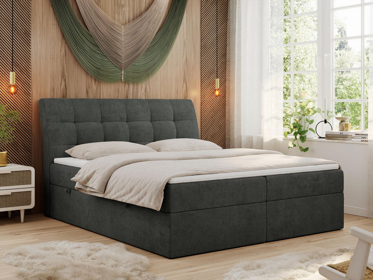 BOXBETT DIEGOS 140/200 Dunkelgrau Struktur - H3 - Dunkelgrau, Holz/Textil (140/200cm) - MKS