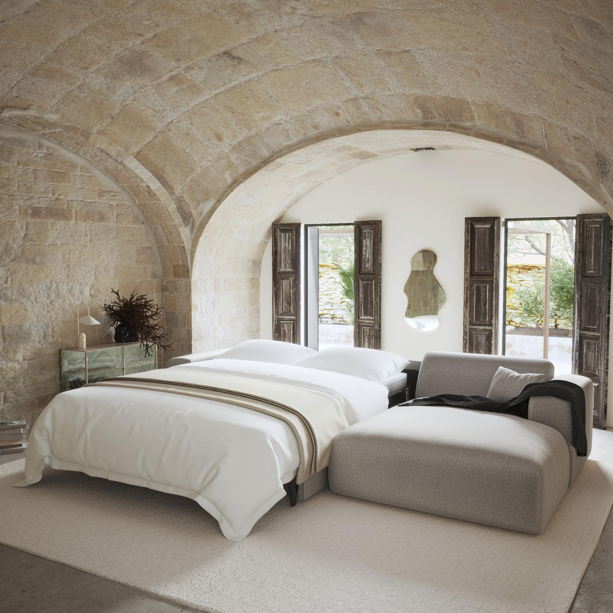 ECKSOFA RECHTS SCHLAFSOFA Rastergewebe Hellgrau 280cm - Hellgrau/Grau, Textil (280/165cm) - Sia Home