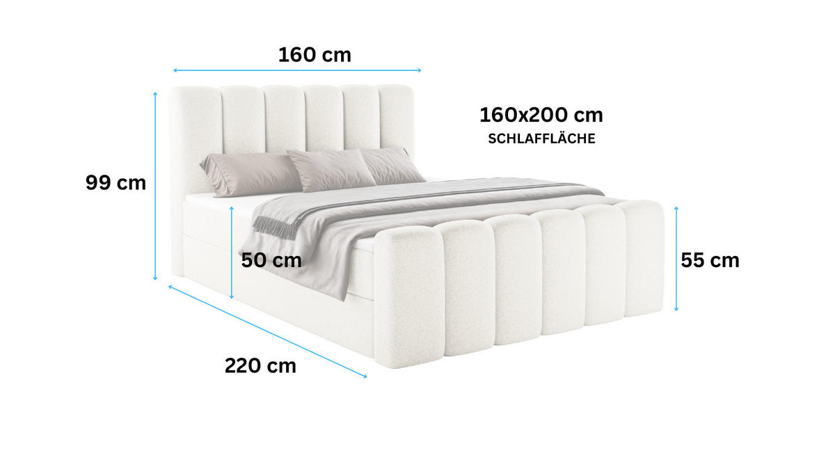 BOXBETT Nola mit Topper Schwarz 160x200 - Schwarz, Textil (160/200cm) - Luxkor24