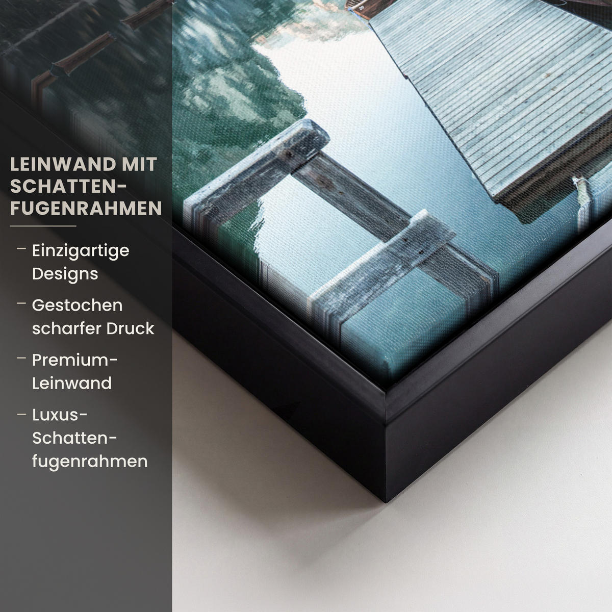 LEINWAND Bilder mit Rahmen - Natur - Berge - Schnee - Wald - Boot - 20x30 - Hellgrün, Textil (20/30cm) - MuchoWow