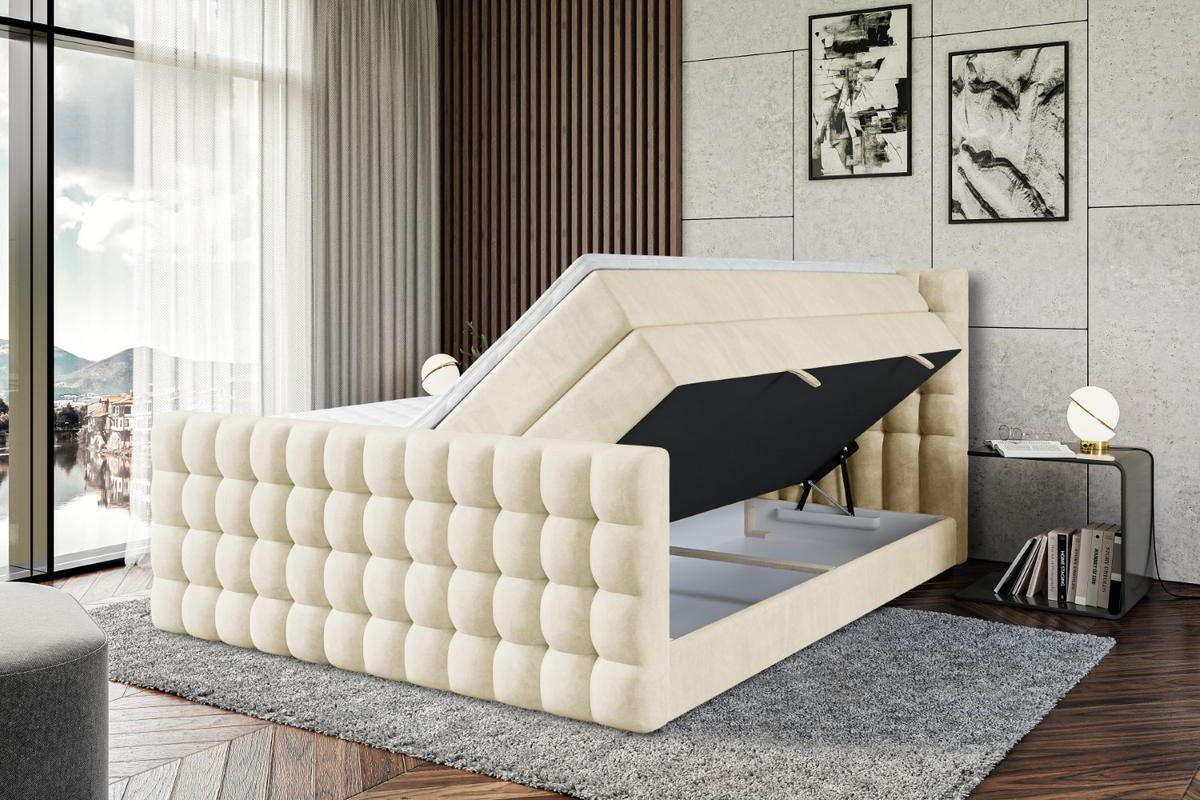 BOXSPRINGBETT VIONE-Z KING - 200 x 200 - H3/H4 - Beige - Beige, Holzwerkstoff (200/200cm) - ALTDECOR
