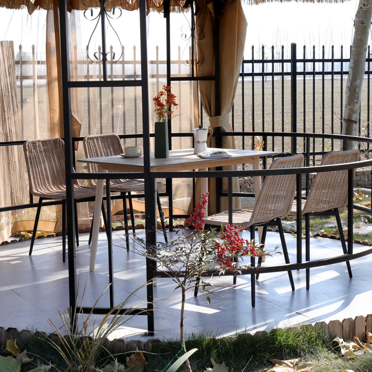 STUHL 4er-Set Rattan Braun - Braun, Metall (43/83/47cm) - Nordlys