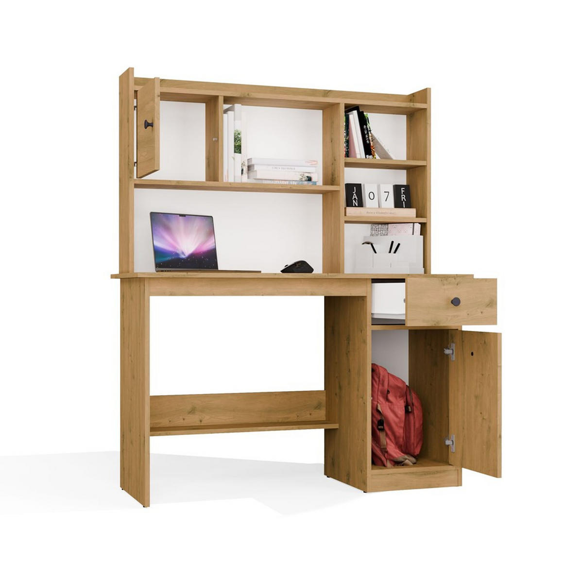 SCHREIBTISCH Weiß 120/145/45 - Eiche Artisan, Holzwerkstoff (45/120/145cm) - RAUMHIRSCH FURNITURE