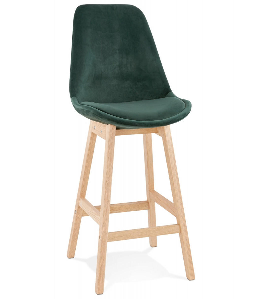 BARHOCKER mittelhoch mit Samt Sitz MORISS, Grün-Beige 48x56x103 cm - Eichefarben/Grün, Eichenholz/Holz (48/103/56cm) - KADIMA DESIGN