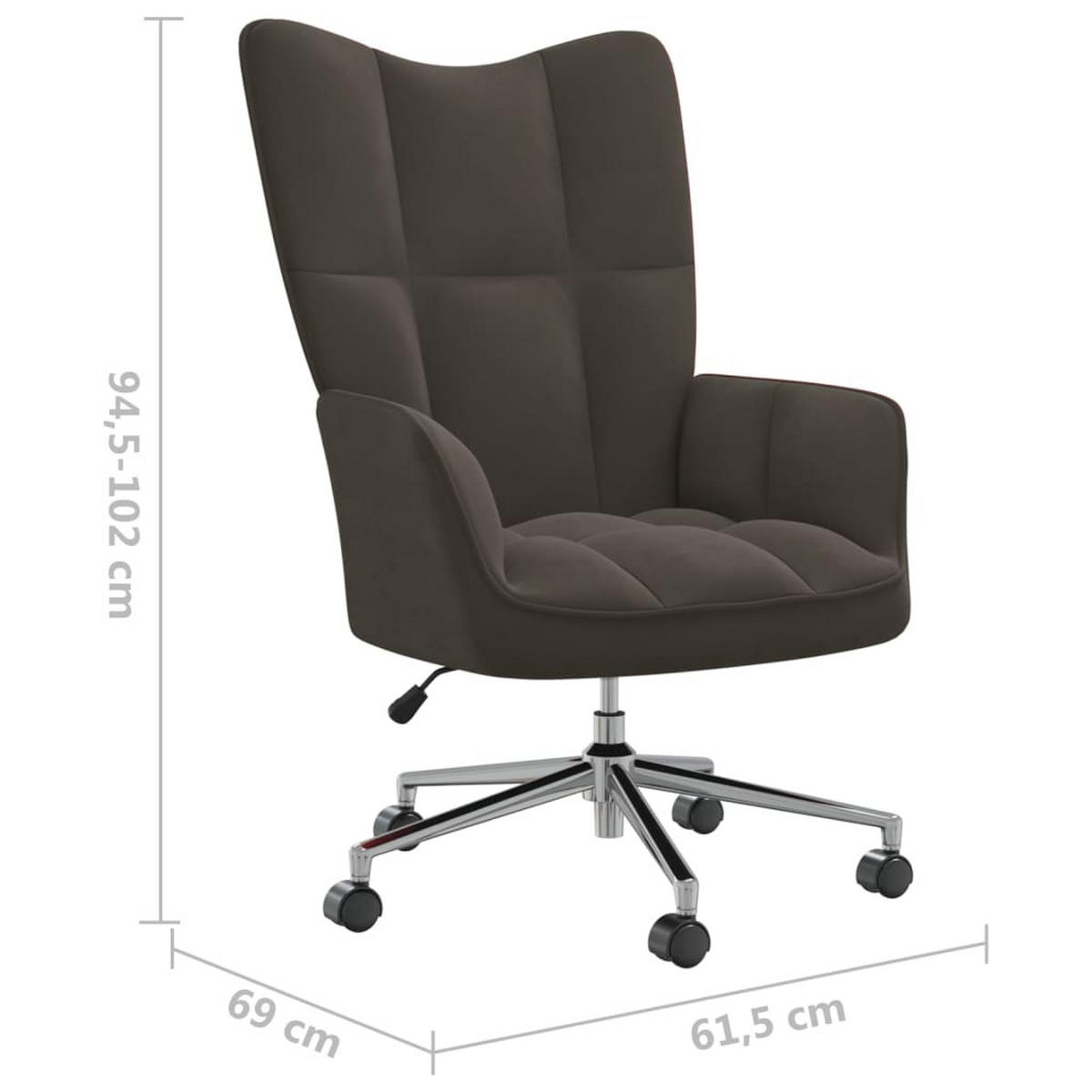DREHSTUHL 61,5/69/94,5-102 cm aus Samt, Stahl Dunkelgrau - Dunkelgrau/Grau, Textil/Metall (61.5/102/69cm) - vidaXL