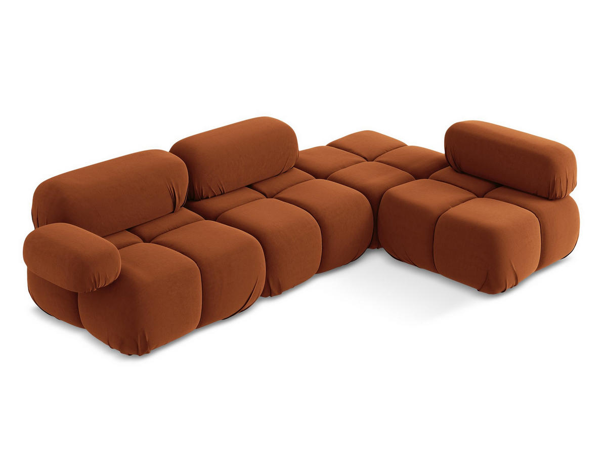 ECKSOFA Rechts Samt Stoff Orange - Beige/Terra cotta, Kunststoff/Textil (285/190cm) - Makamii