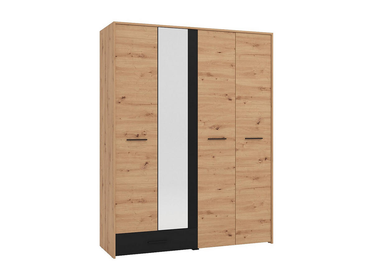 KLEIDERSCHRANK - 157.5 cm x 53 cm - Holz, Platte - Schwarz, Naturfarben Hell NIPOVA - Schwarz/Naturfarben, Holz (157.5/203.5/53cm) - Vente-Unique