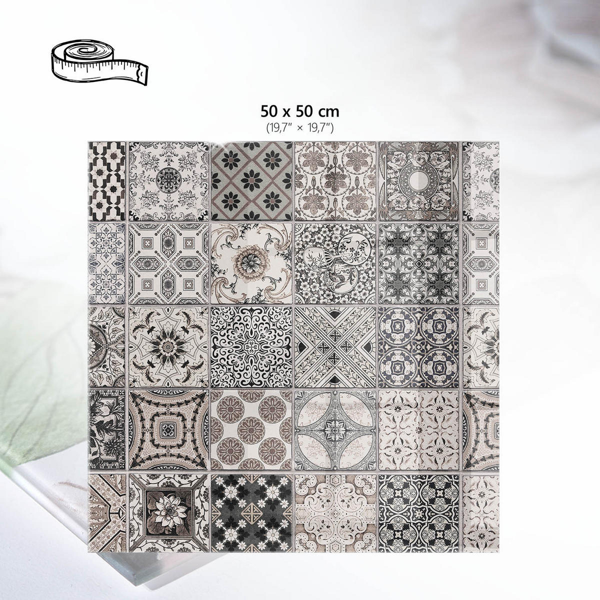 TISCHPLATTE 50x50 cm – Stilvolles Mosaik - Blau, Glas (50/50/0.4cm) - Wallfluent