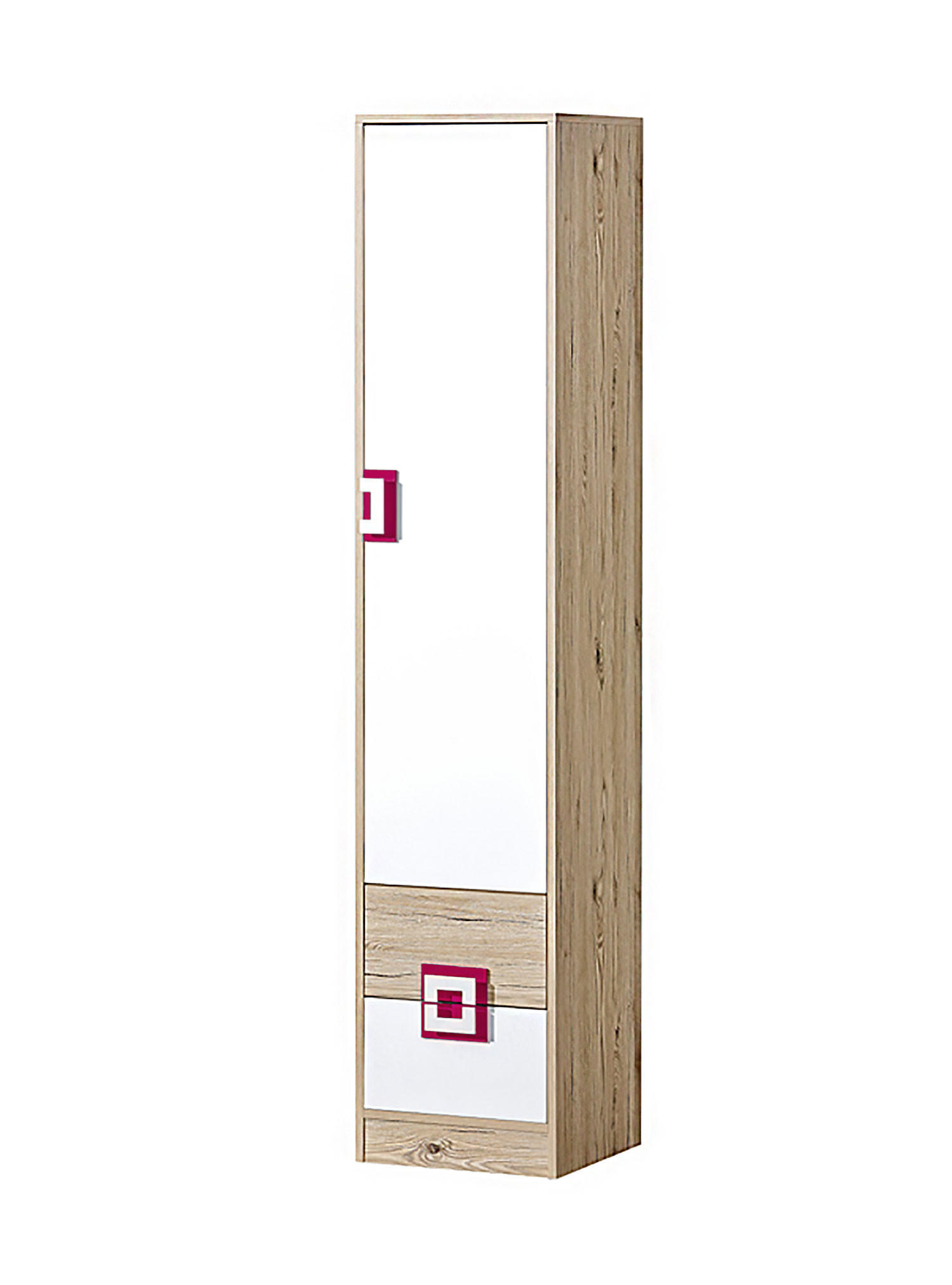 STAURAUMSCHRANK Nico 5 Eiche hell / Weiß-Farbapplikation Pink 40 / 40 / 190 cm - Hellbraun/Pink, Holz/Holzwerkstoff (40/190/40cm) - Feldmann-Wohnen
