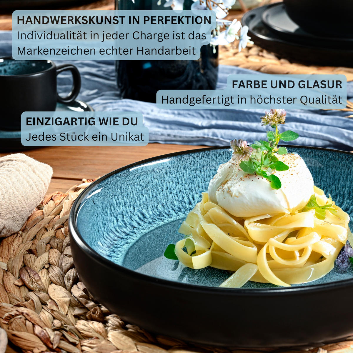 PASTASCHALEN SET VIGO - 6 teilig aus Steingut - Blau, Stein (22cm) - Sänger