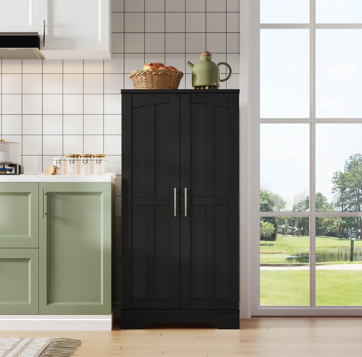 HOCHSCHRANK mit LED-Sensorlicht 120 x 60 x 40 cm MDF Black - Schwarz, Holzwerkstoff (40/120/60cm) - Meubliv