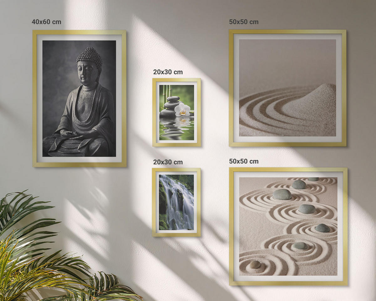 WANDBILDER 5er Set - 50x50 cm & 20x30 cm & 40x60 cm Goldrahmen - Fußabdruck eines Astronauten auf dem Mond - Goldfarben, Kunststoff (40/60cm) - ArtPrintCave