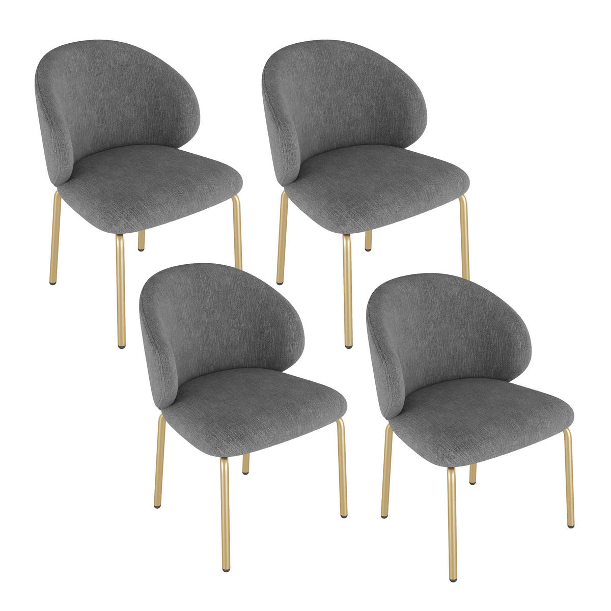 STUHLSET, 4 Stühle, Chenille, Goldbeine, Grau - Grau, Textil (47.5/74/56cm) - FLIEKS