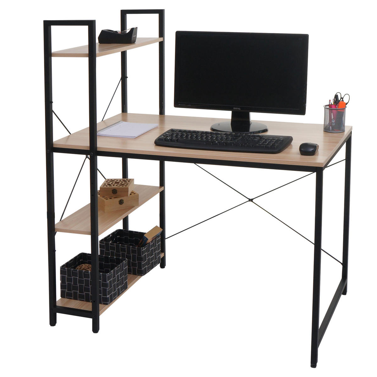 SCHREIBTISCH MIT REGAL eckig Beige - Beige, Holzwerkstoff (60/100/120cm) - MCW