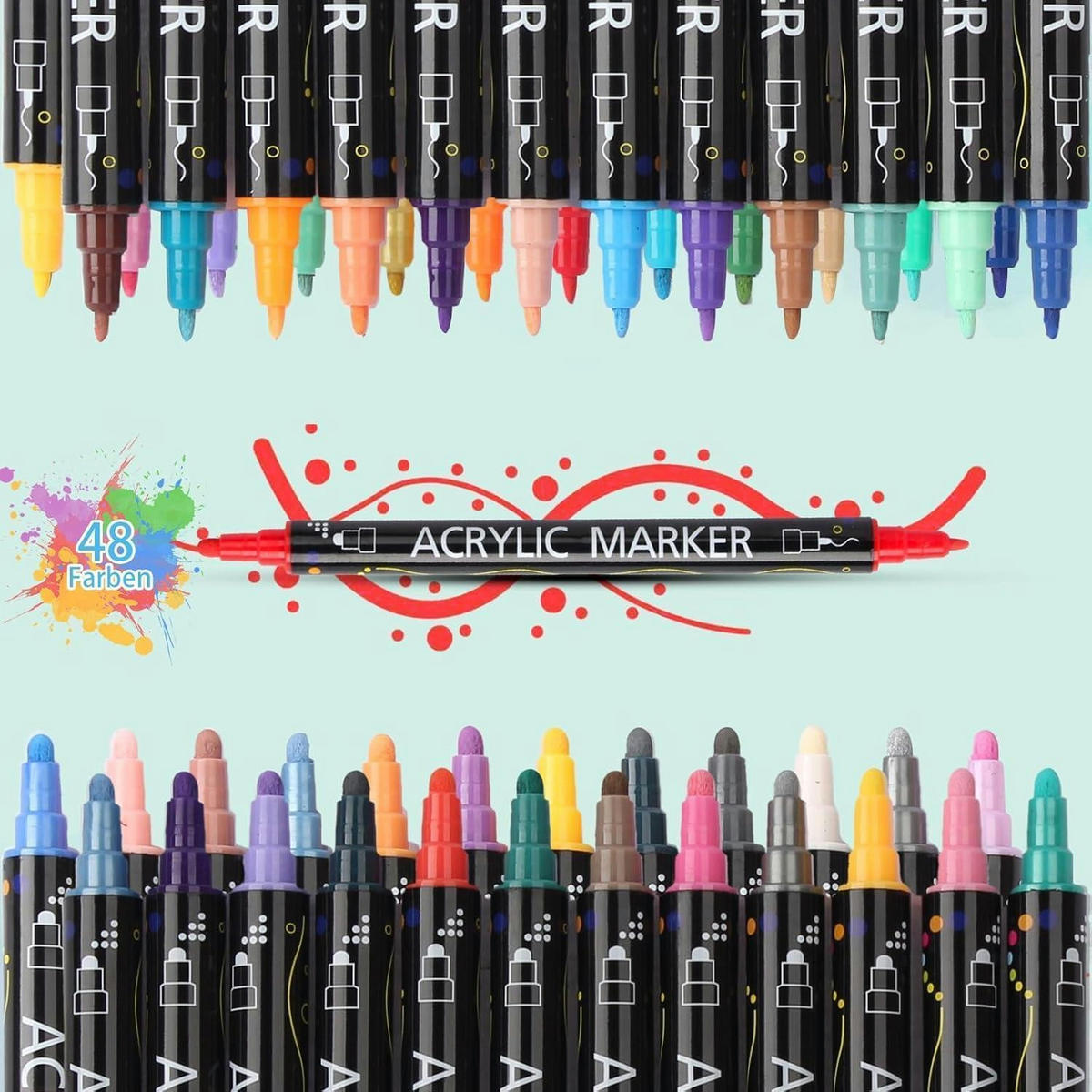 ACRYLSTIFTE Set 48 Farben Doppelspitze Wasserfest - Multicolor, Kunststoff (1/1/16.5cm)