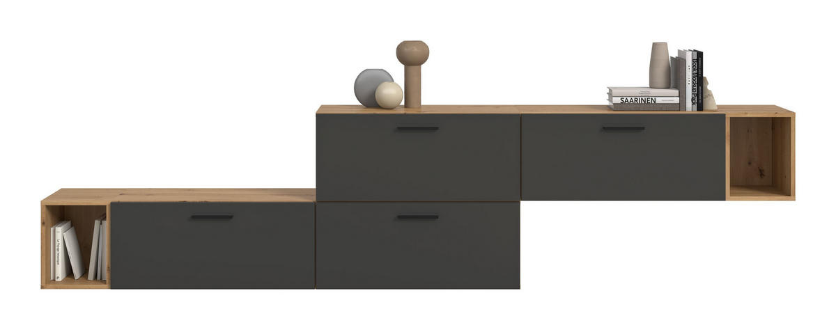 WOHNWAND The One Basalt grau 276/34/97 cm - Braun, Holzwerkstoff (276/97/34cm) - Xonox