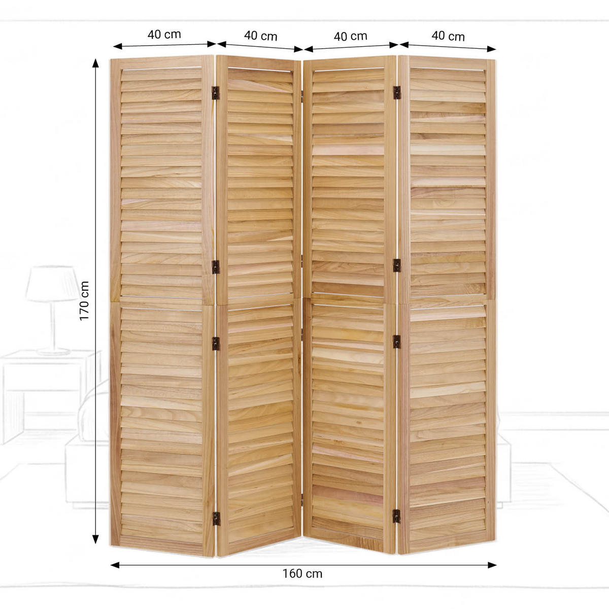 PARAVENT 160/170 cm Natur - Naturfarben, Holz (160/170/2cm) - Homestyle4u