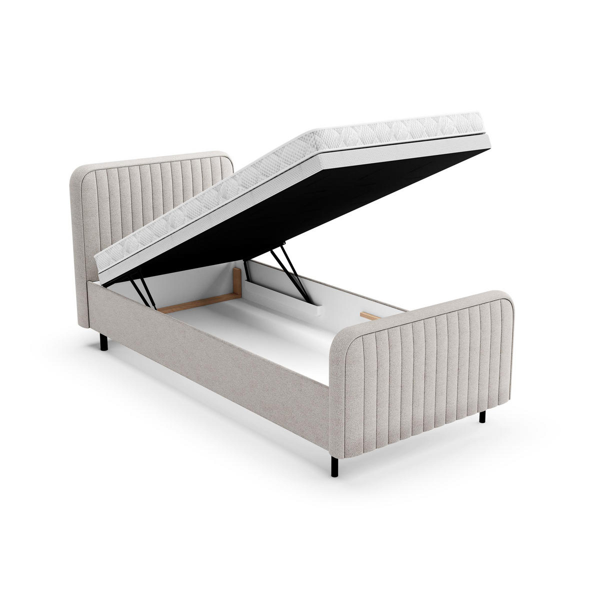 POLSTERBETT Lami 90x200, Einzelbett mit Bettkasten und Schaumstoffmatratze 10 cm, Beige - Beige/Schwarz, Textil/Metall (90/200cm) - Beautysofa