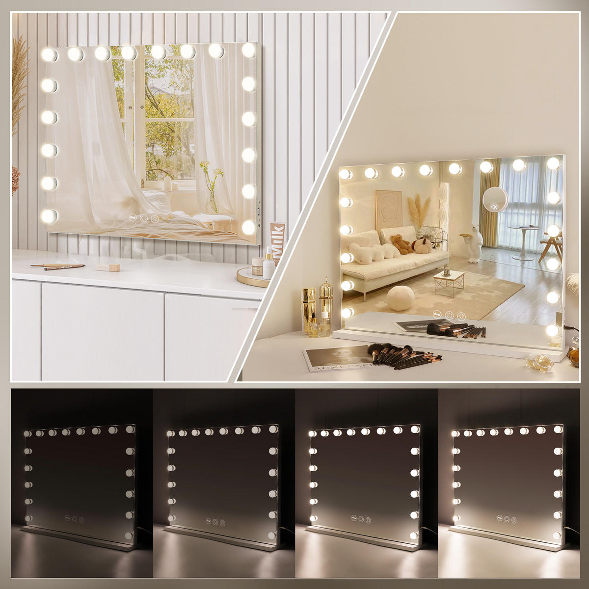 SCHMINKSPIEGEL mit LED-Beleuchtung weiß 80/58 cm - Weiß, Metall (80/58/3cm) - VANITII