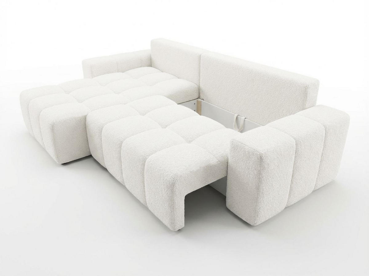 ECKSOFA Bresso Bouclé-Stoff Creme - Creme, Holz/Textil (255/168cm) - Graingold