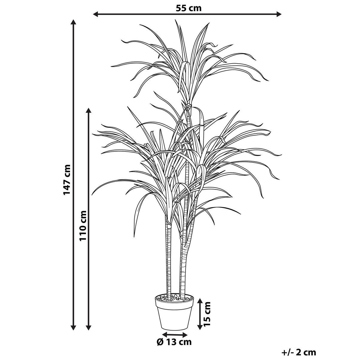 KUNSTPFLANZE im Blumentopf 147 cm Grün/Schwarz Dracaena Anita - Schwarz/Grün, Kunststoff (147cm) - Beliani