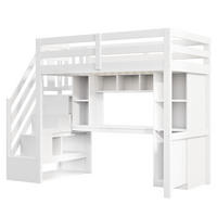 HOCHBETT 90x200cm Holz Schreibtisch LED Stauraum Weiß - Weiß, Holz (90/200cm) - FLIEKS