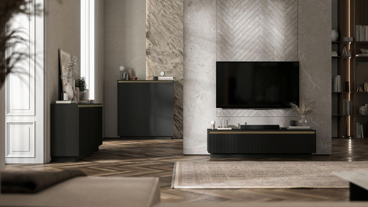 TV-SCHRANK Selene Schwarz matt 140 cm Glamour - Schwarz, Holzwerkstoff (140/37/35cm) - Meble Lindner