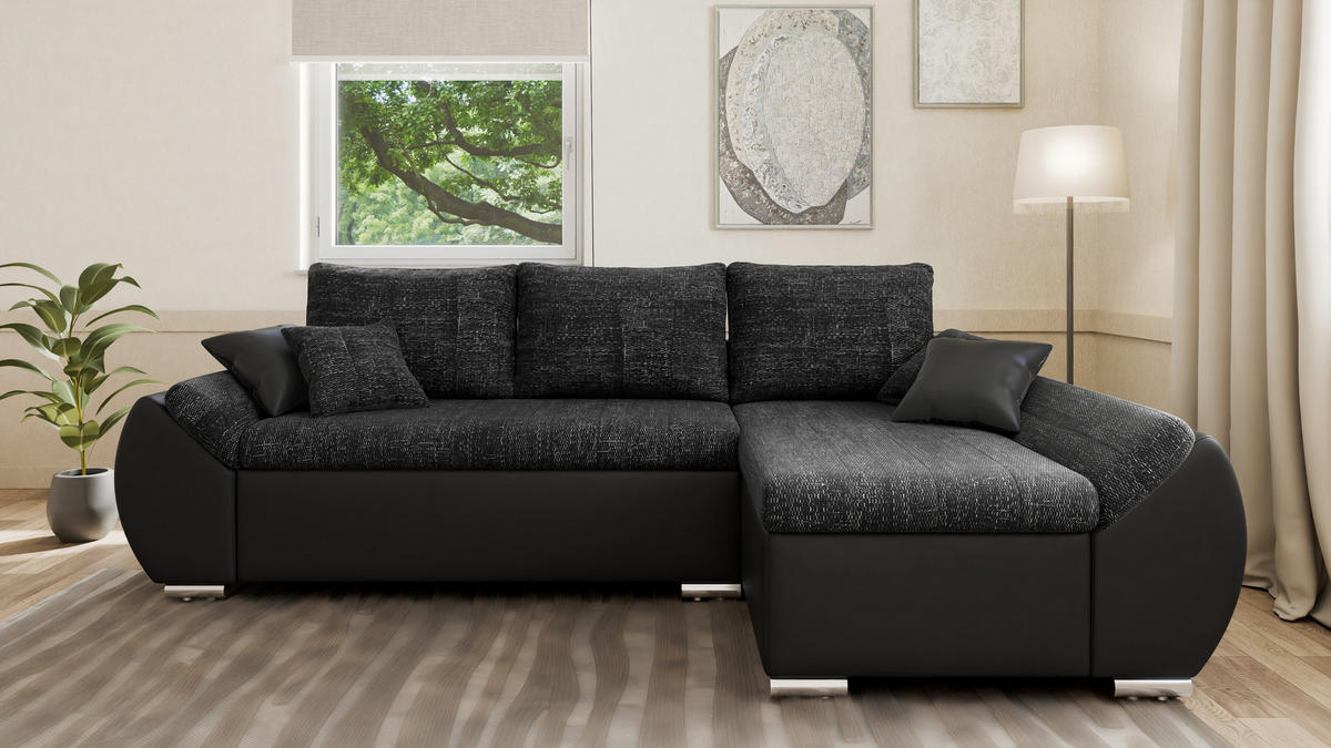 ECKSOFA - ALEX – Schwarz (Lawa 06 + Soft 11) - Rechts - Schwarz, Holzwerkstoff/Metall (275/155cm) - Möblo
