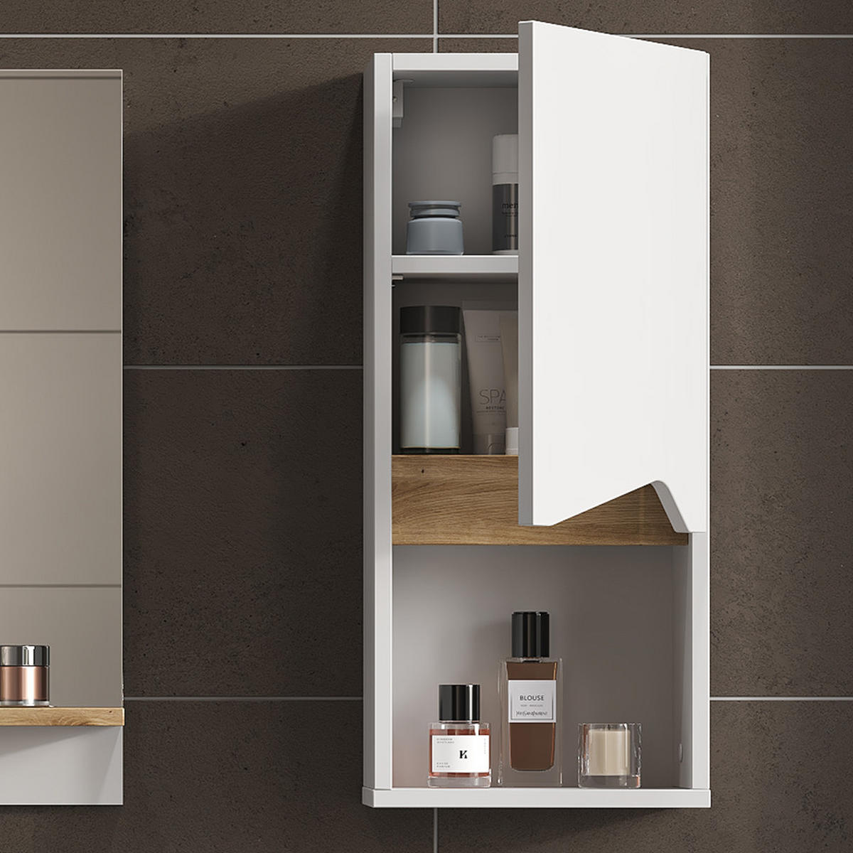 BADSCHRANK Marelle Weiß 30 x 67 cm mit Tür und offenem Fach - Weiß, Holzwerkstoff (30/67/17cm) - Vicco