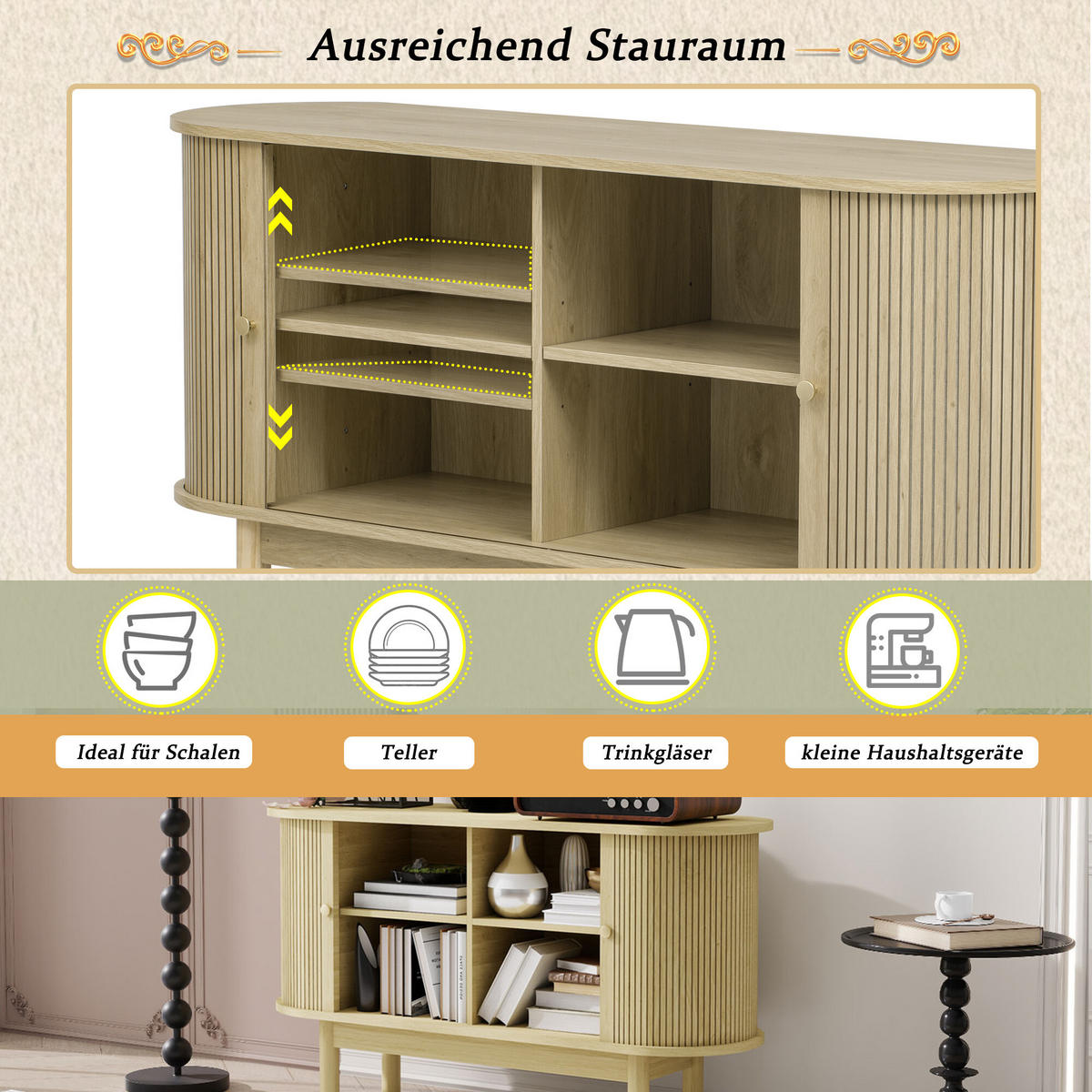 SIDEBOARD Holzoptik 138/43/75 cm - Hellbraun, Holzwerkstoff (43/75/138cm) - Urban Meuble
