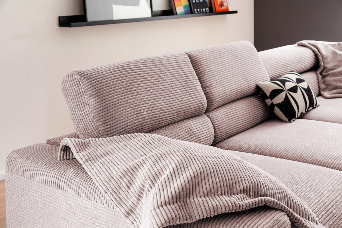 ECKSOFA MIT MOTORISCHEM SITZVORZUG DELIA Pink Cord - Pink/Schwarz, Textil/Metall (312/219cm) - KAWOLA