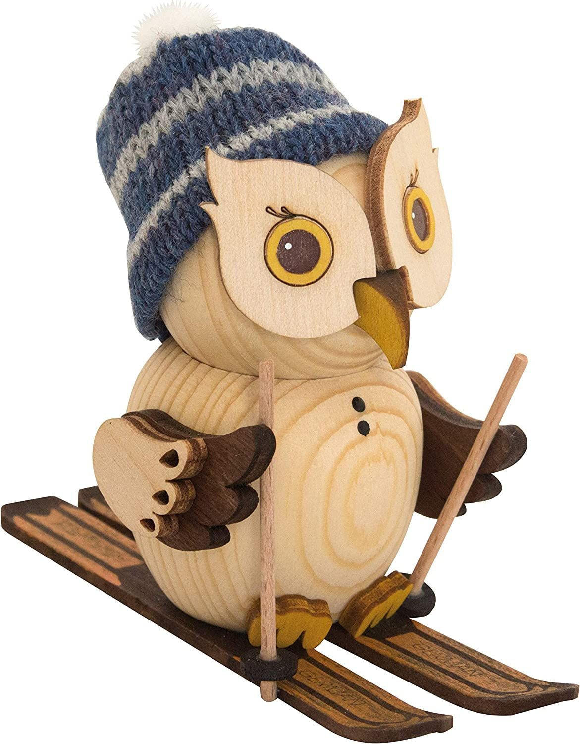 HOLZFIGUR Minieule auf Ski mit Pudelmütze 7 cm - Multicolor, Holz (5/7/5cm)
