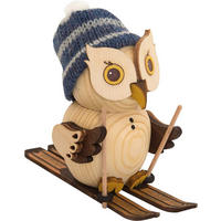 HOLZFIGUR Minieule auf Ski mit Pudelmütze 7 cm - Multicolor, Holz (5/7/5cm)