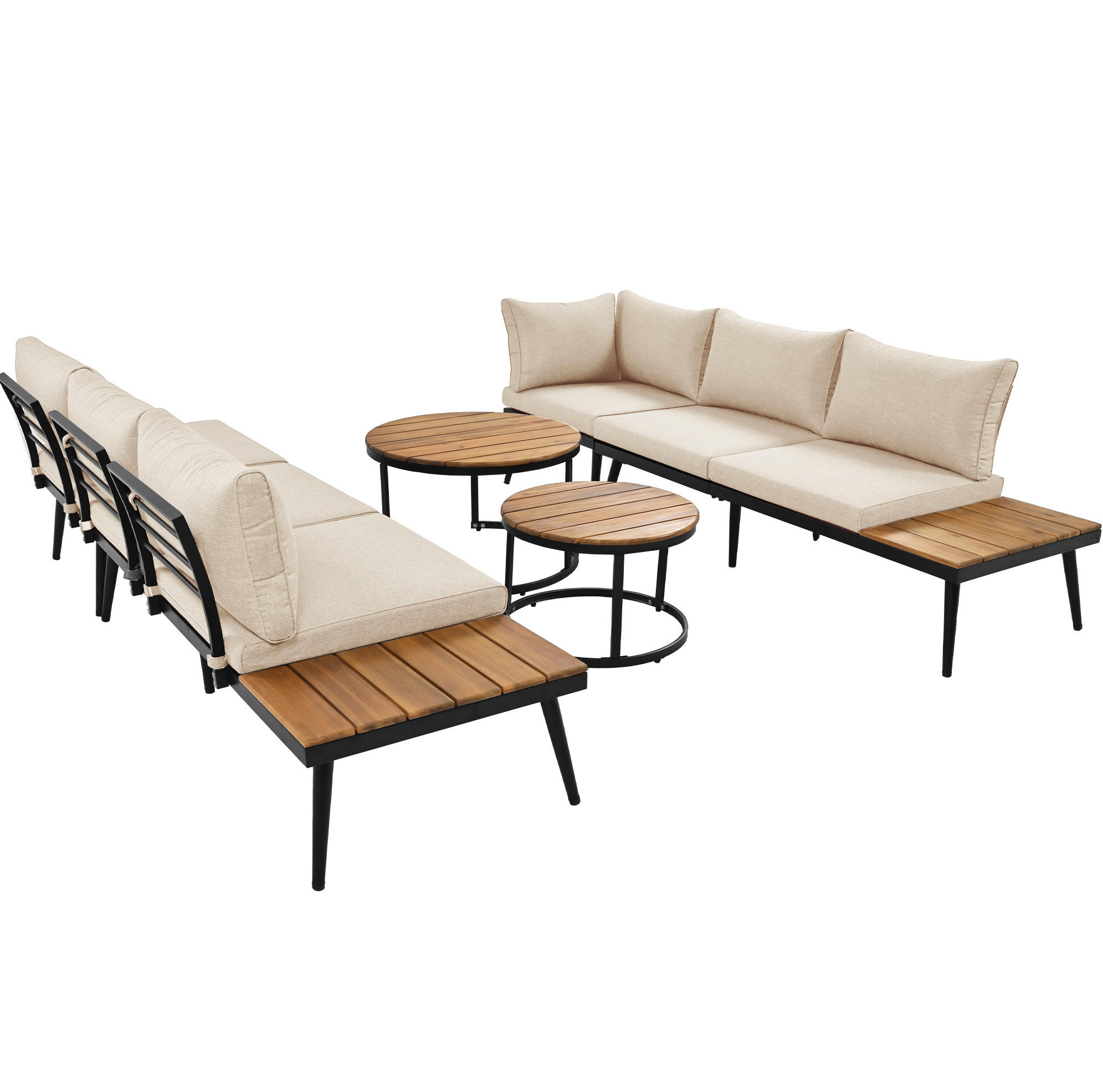 GARTENMÖBEL-SET 160/64/75 cm beige aus Eisen mit 2 Sofas 2 Sesseln und 2 Tischen - Beige, Metall - OKWISH