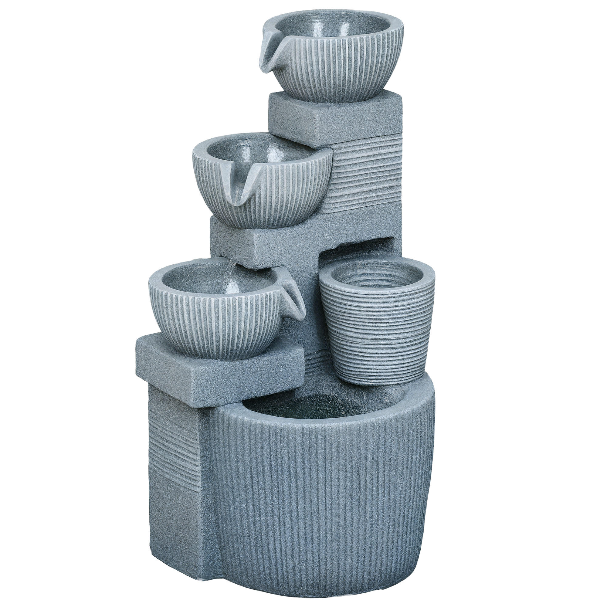 GARTENBRUNNEN DE-10223 4-stufig mit Solar-LEDs Dunkelgrau - Dunkelgrau, Kunststoff (31/27/57cm) - ComfortXL